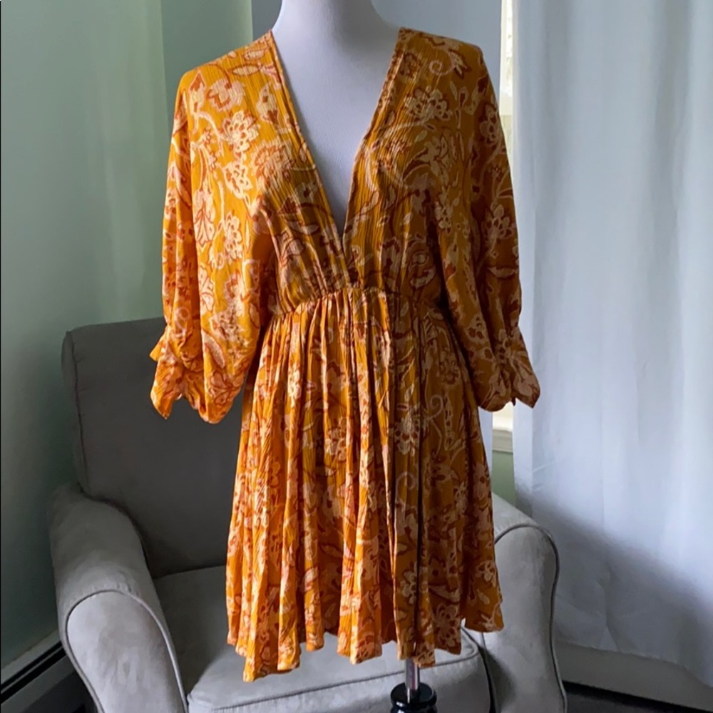 Gold floral boho dress